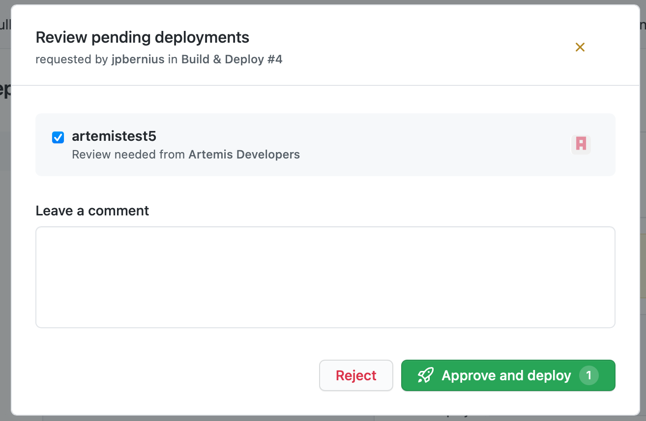 GitHub Actions UI: Review Deployment